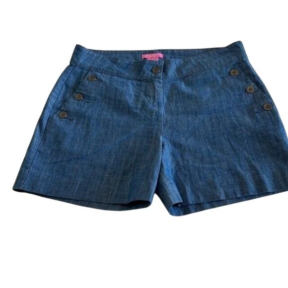 ISAAC MIZRAHI Shorts Women's Blue Mid Rise Size 8 Cotton Button Design Pockets - Picture 1 of 8